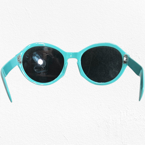 1960s Vintage Aqua Blue Mod Sunglasses Riveted Round Frame Retro Mod Eyewear - Picture 12 of 14